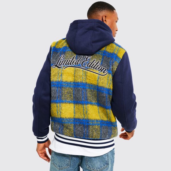 Boxy Melton & PU Collared Varsity Jacket - Image 2