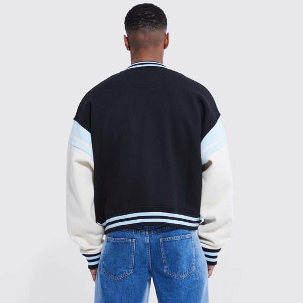 Boxy Applique Tape Detail Jersey Varsity Jacket - Image 2
