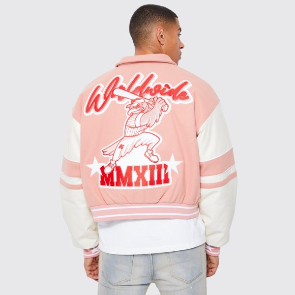 Nylon Embroidered Varsity Jacket in Black - Image 2