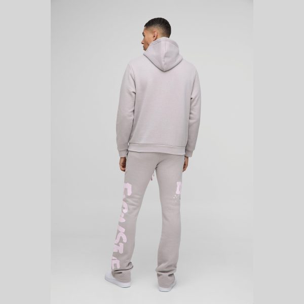 Regular Fit Man Graphic Flared Stacked Hooded Tracksuit - Image 2